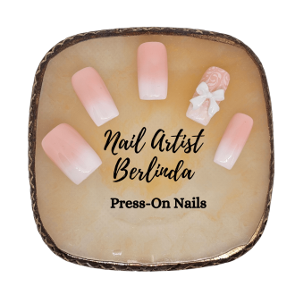 Airbrushed French Manicure with 3-D Bow and Deco Art Press-on Nails